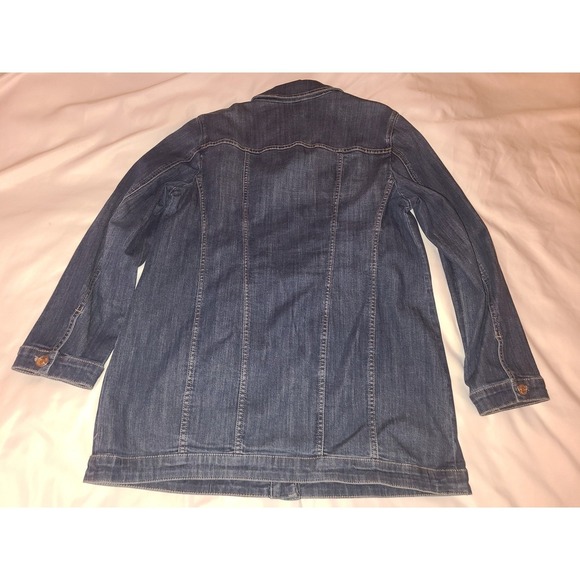 Chicos Long Denim Jacket Button Front Stretch Medium Women Size 1 - Picture 3 of 16